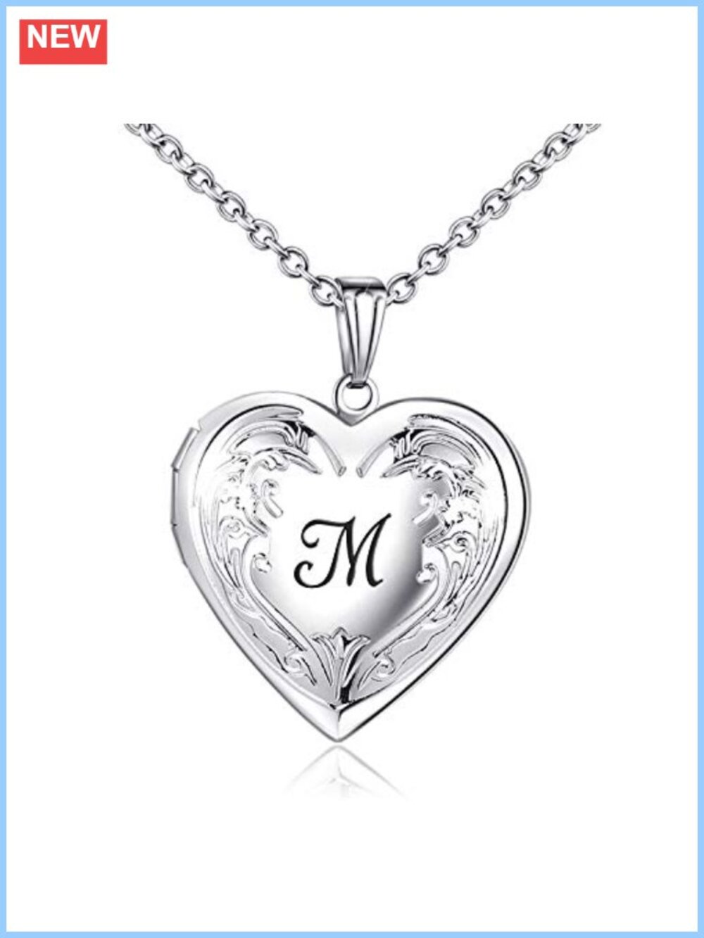 Platinum Plated Stainless Steel Heart Locket Necklace with Cubic Zirconia for